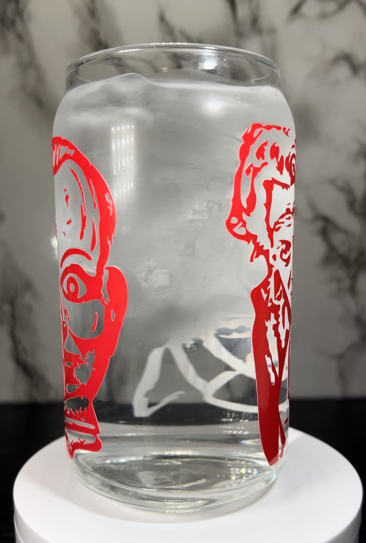 Dead Silence color changing permanent vinyl on a libbey beer can glass