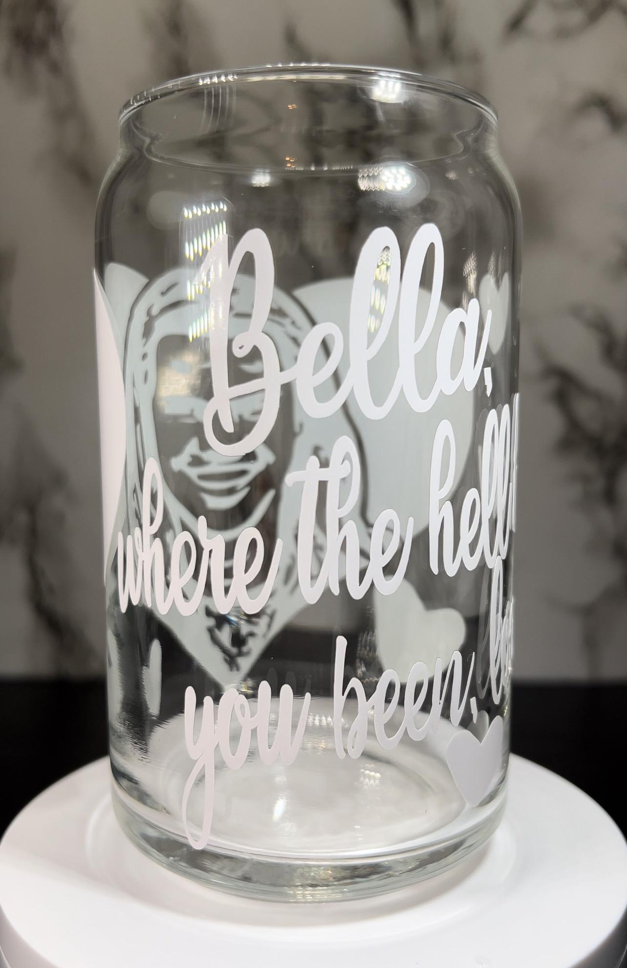 Twilight Team Jacob Black. Bella, Where the hell have you been, loca? color changing permanent vinyl on a beer can libbey glass.