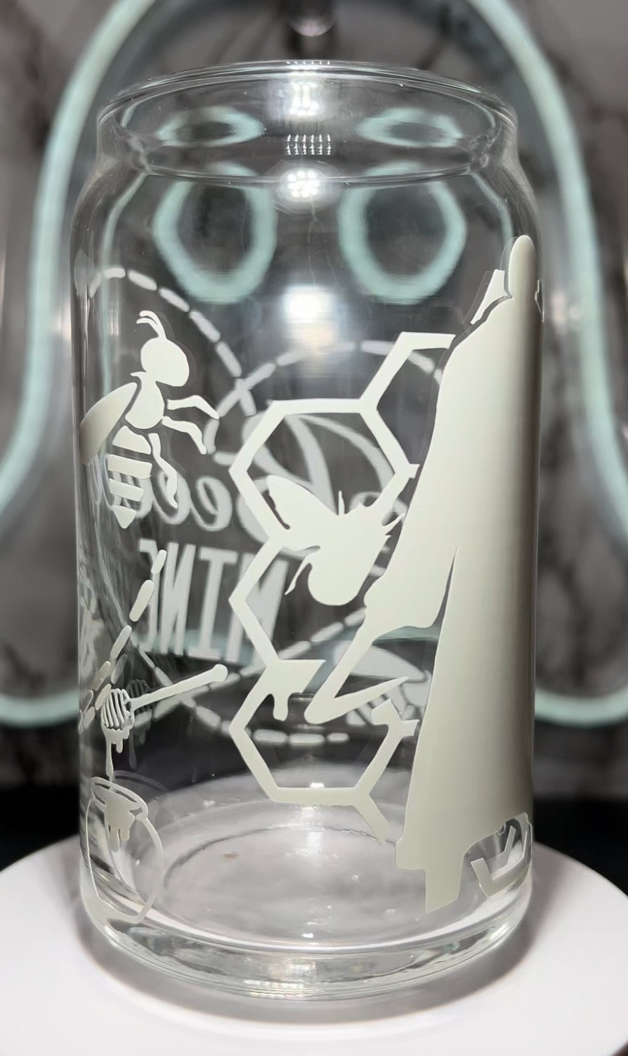 Valentine’s Day Candyman color changing permanent vinyl on a libbey beer can glass