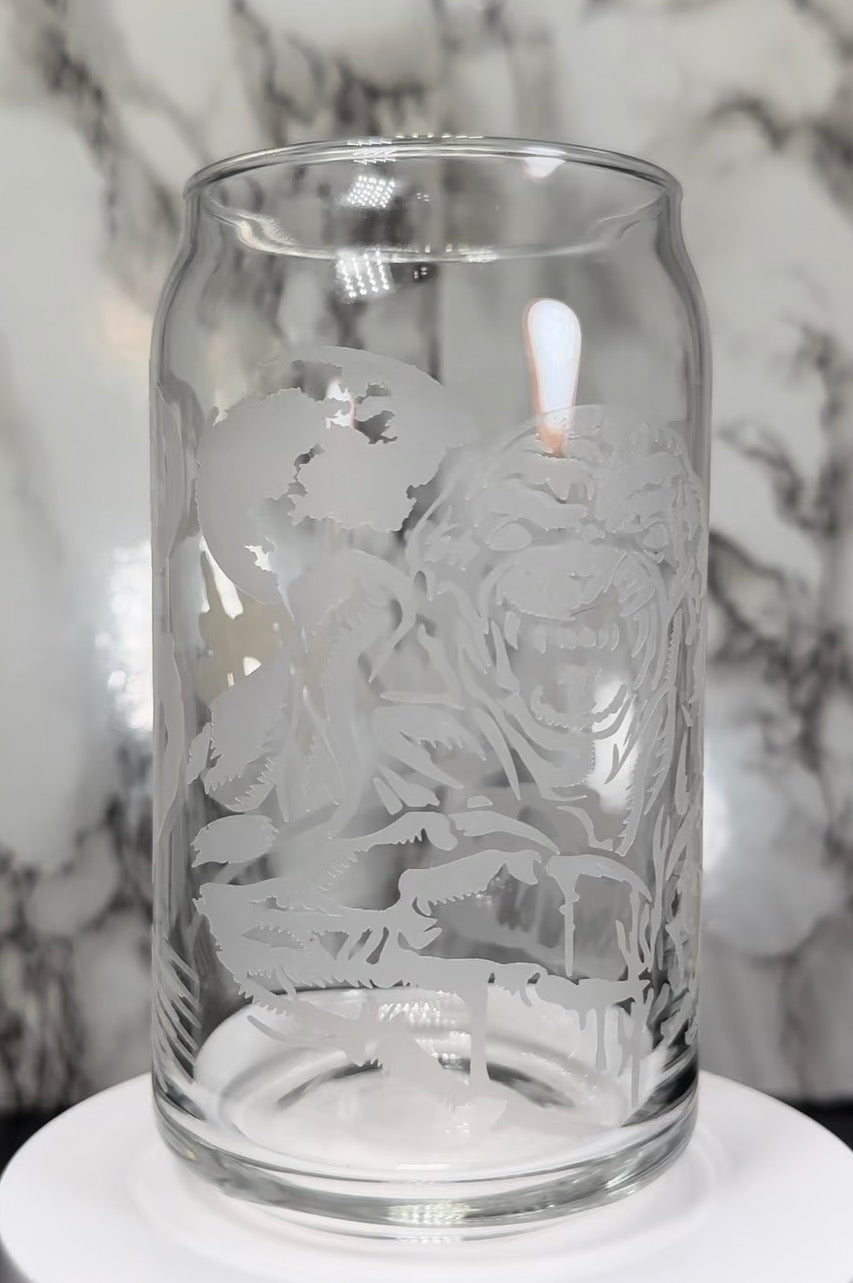 Pumpkinhead color changing orange permanent vinyl on a libbey beer can glass