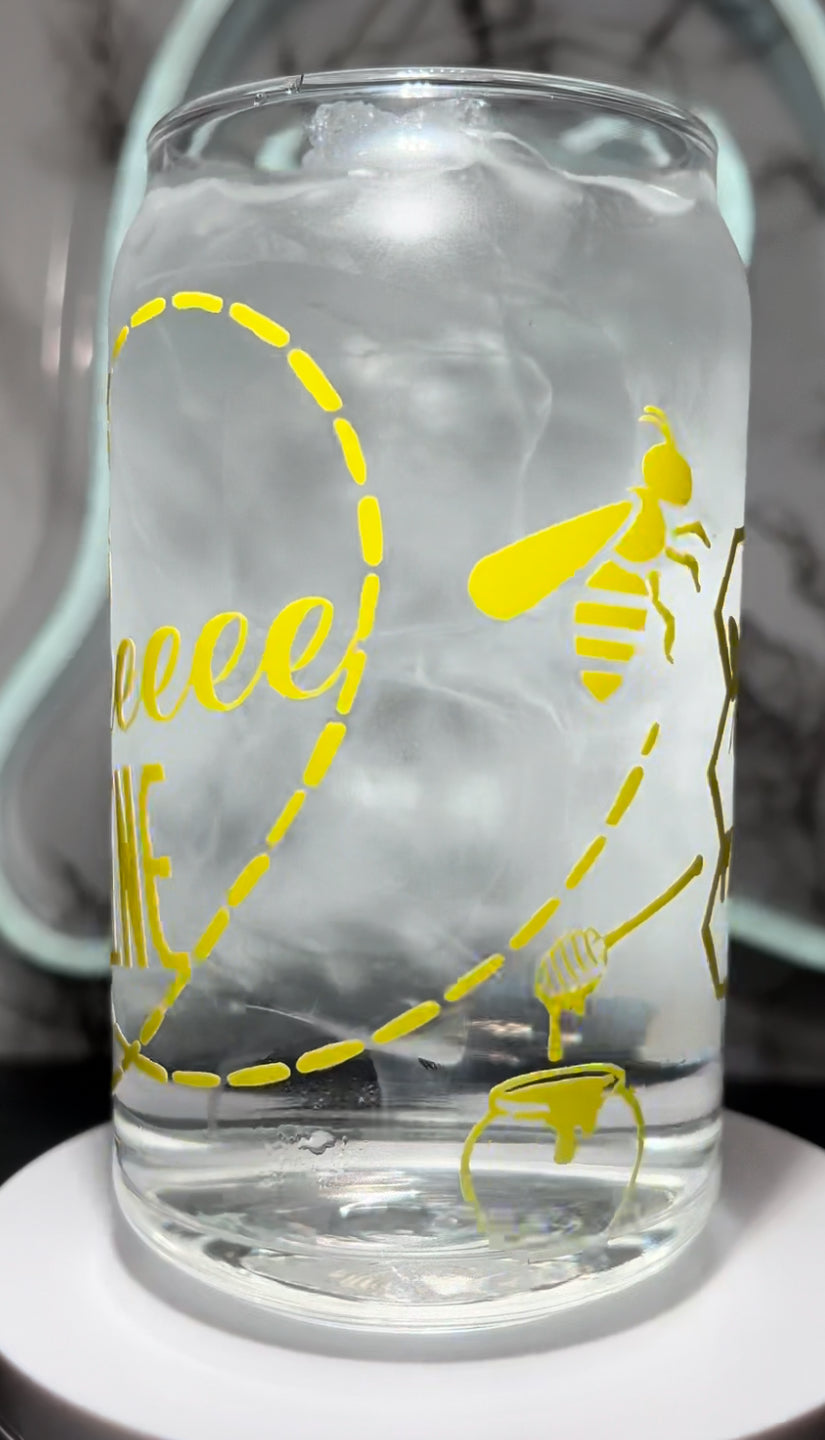 Valentine’s Day Candyman color changing permanent vinyl on a libbey beer can glass