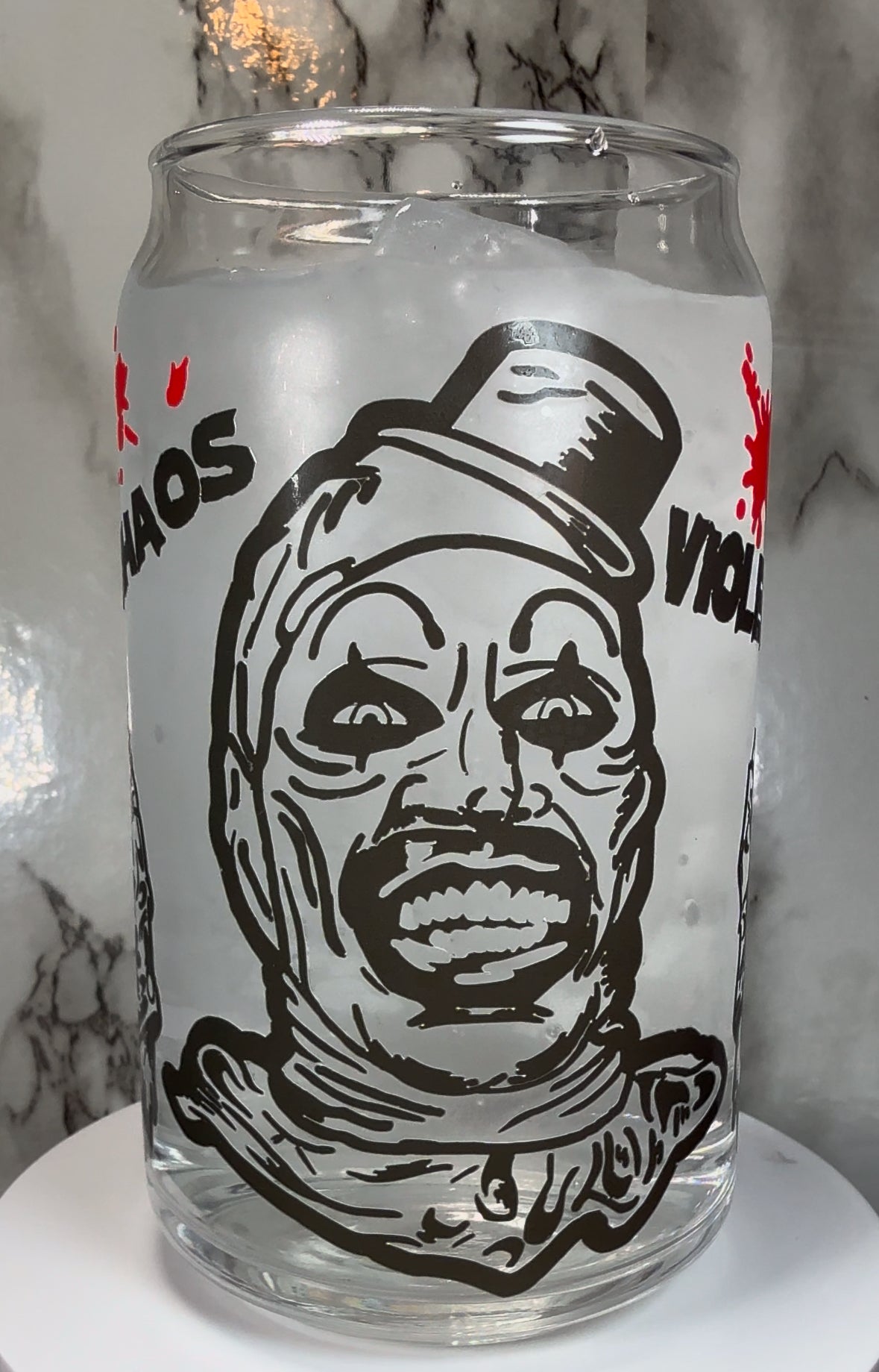 Art Clown permanent color changing vinyl on a libbey beer can glass