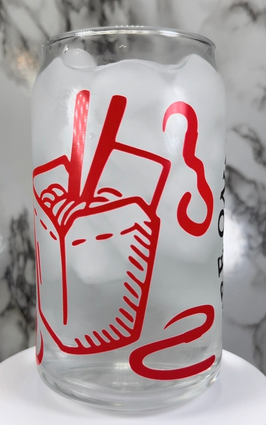 Lost Boys David color changing red permanent vinyl on libbey beer can glass