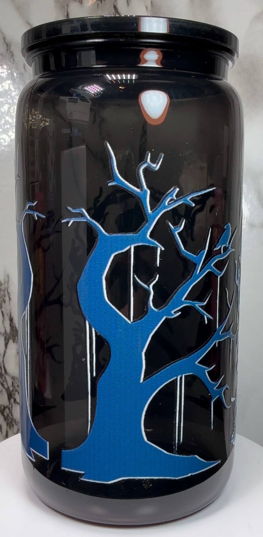 Corpse Bride on a PLASTIC black beer can cup