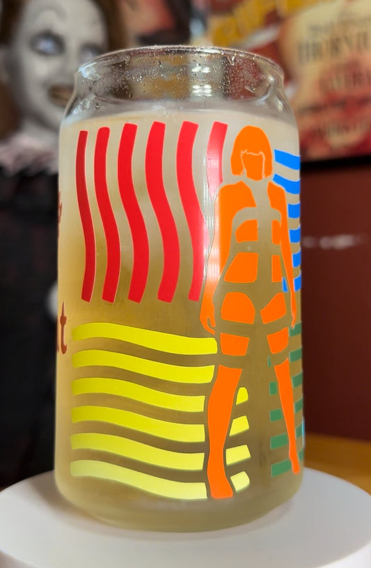 Fifth Element multi color changing permanent vinyl on a libbey beer can glass