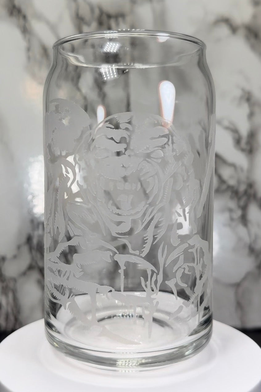 Pumpkinhead color changing orange permanent vinyl on a libbey beer can glass