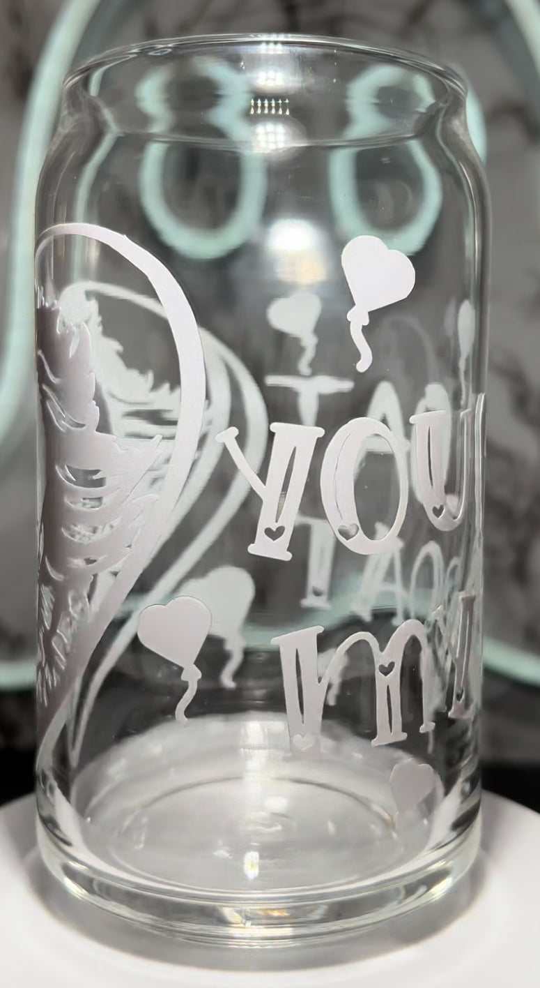 Pennywise Valentine’s Day color changing permanent vinyl on a libbey beer can glass