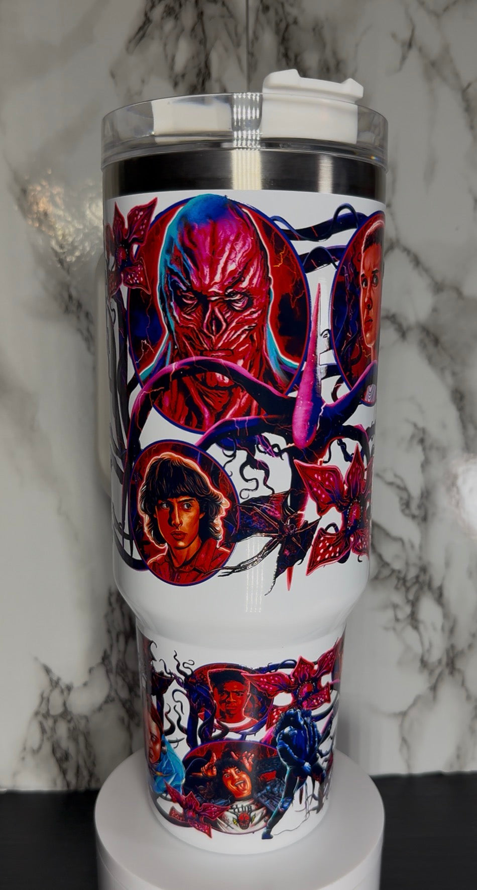 Stranger Things on a white 40oz tumbler