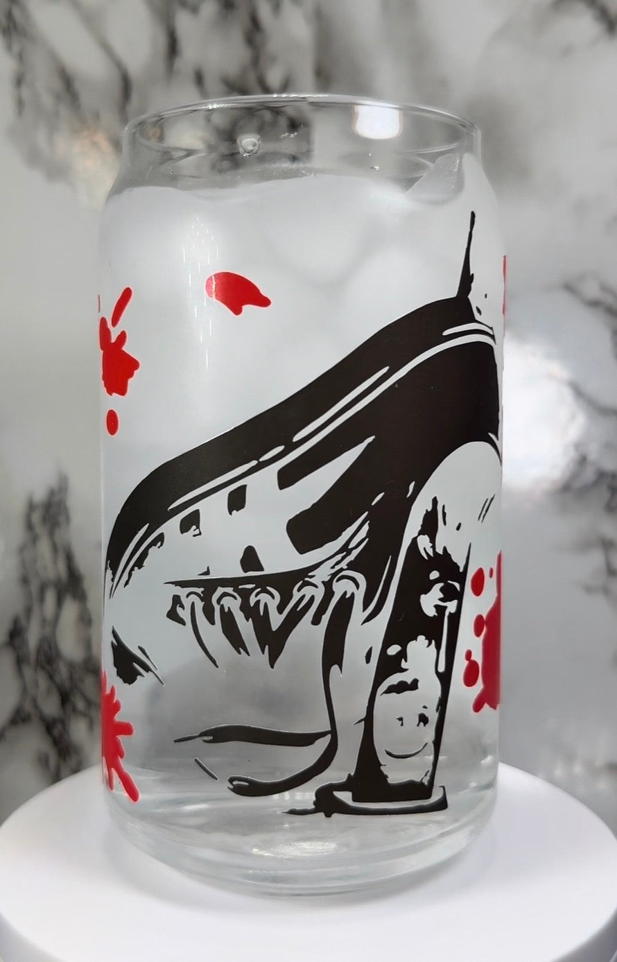 Sleepaway Camp color changing black and red permanent vinyl on a libbey beer can glass