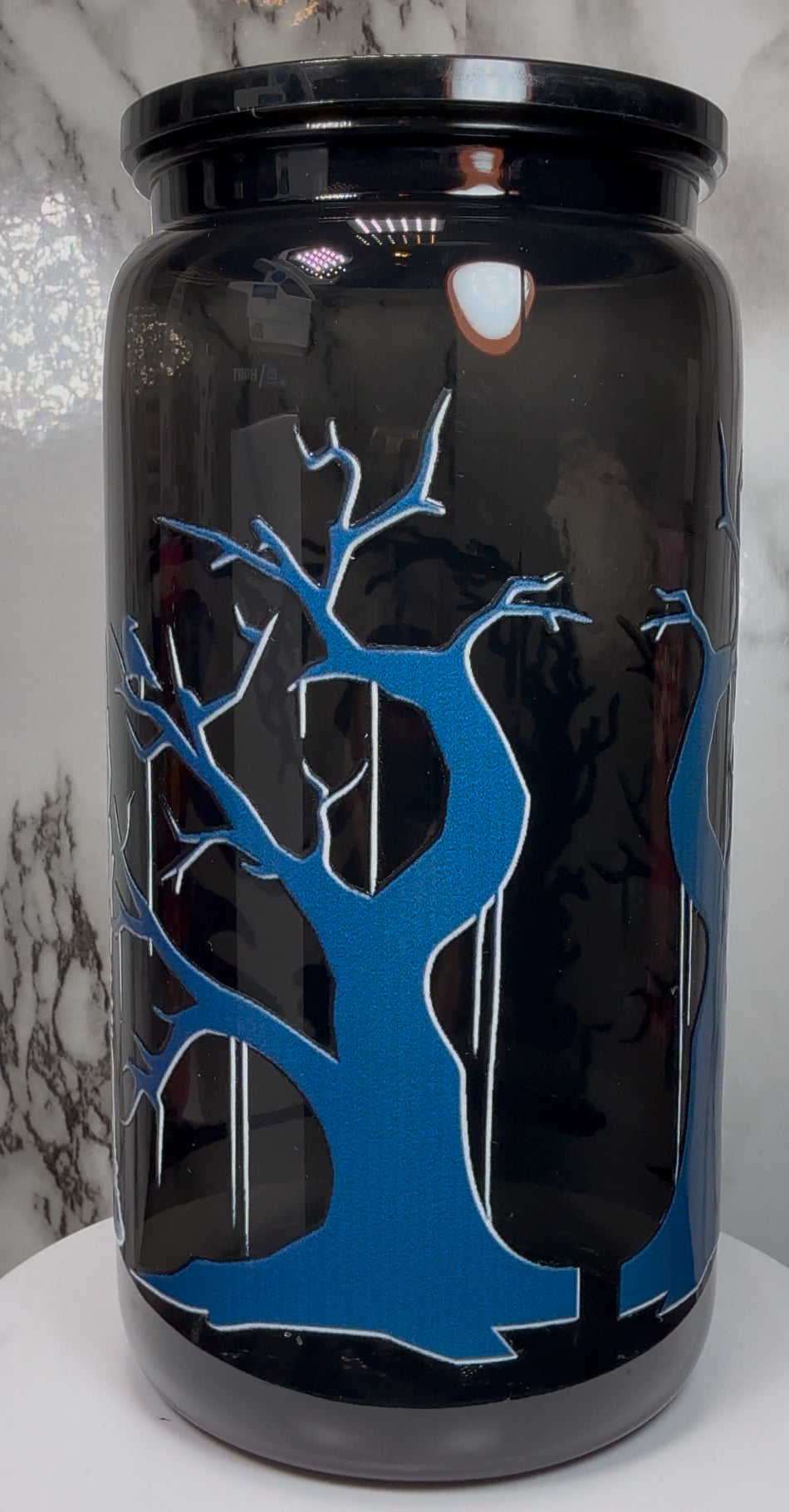 Corpse Bride on a PLASTIC black beer can cup