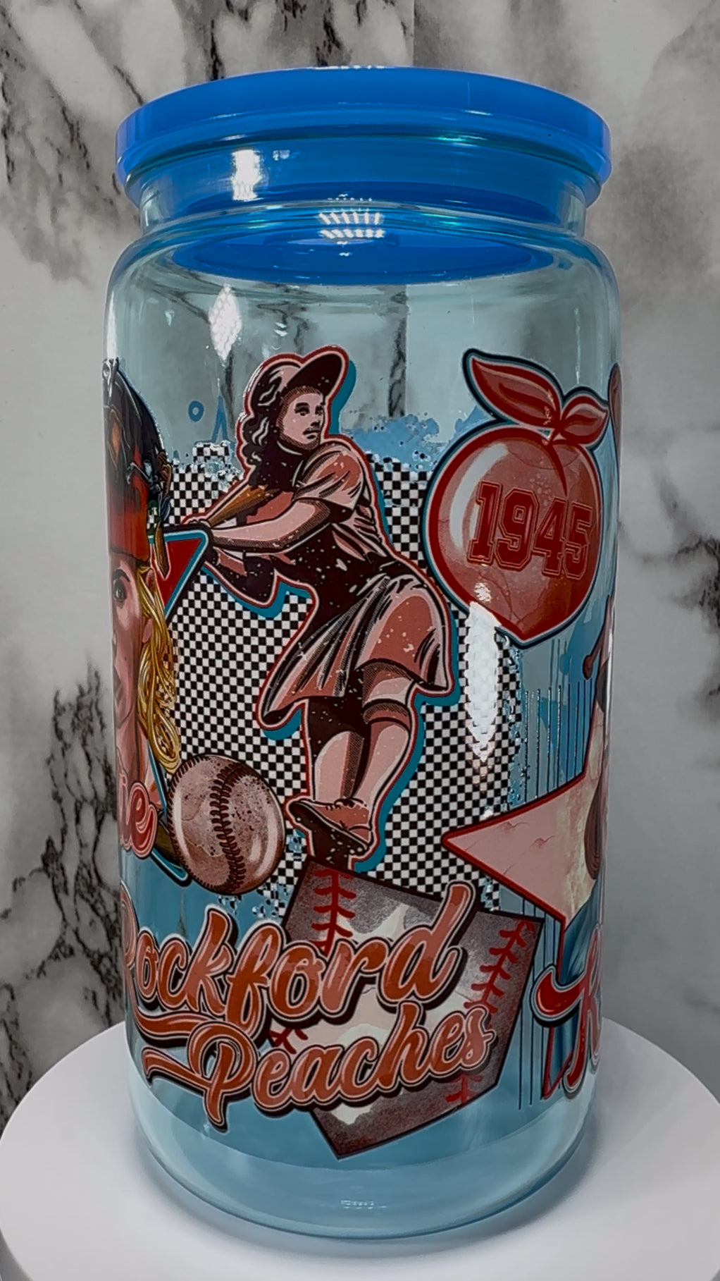 A League of Their Own UVDTF on a blue PLASTIC beer can cup