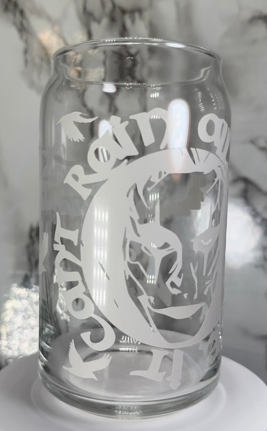 The Crow-It can’t rain all the time-Victims aren’t we all color changing permanent vinyl on a libbey beer can glass