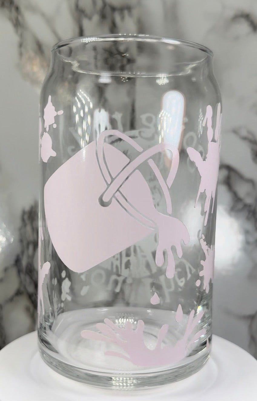 Carrie White color changing red permanent vinyl on a libbey beer can glass