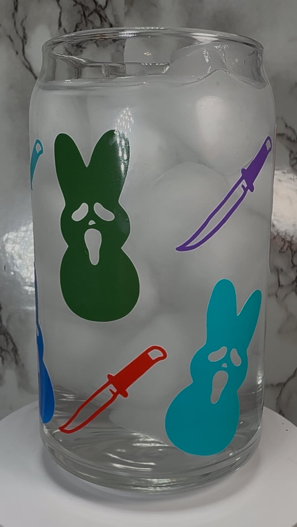 Scream Peeps permanent vinyl on a libbey beer can glass