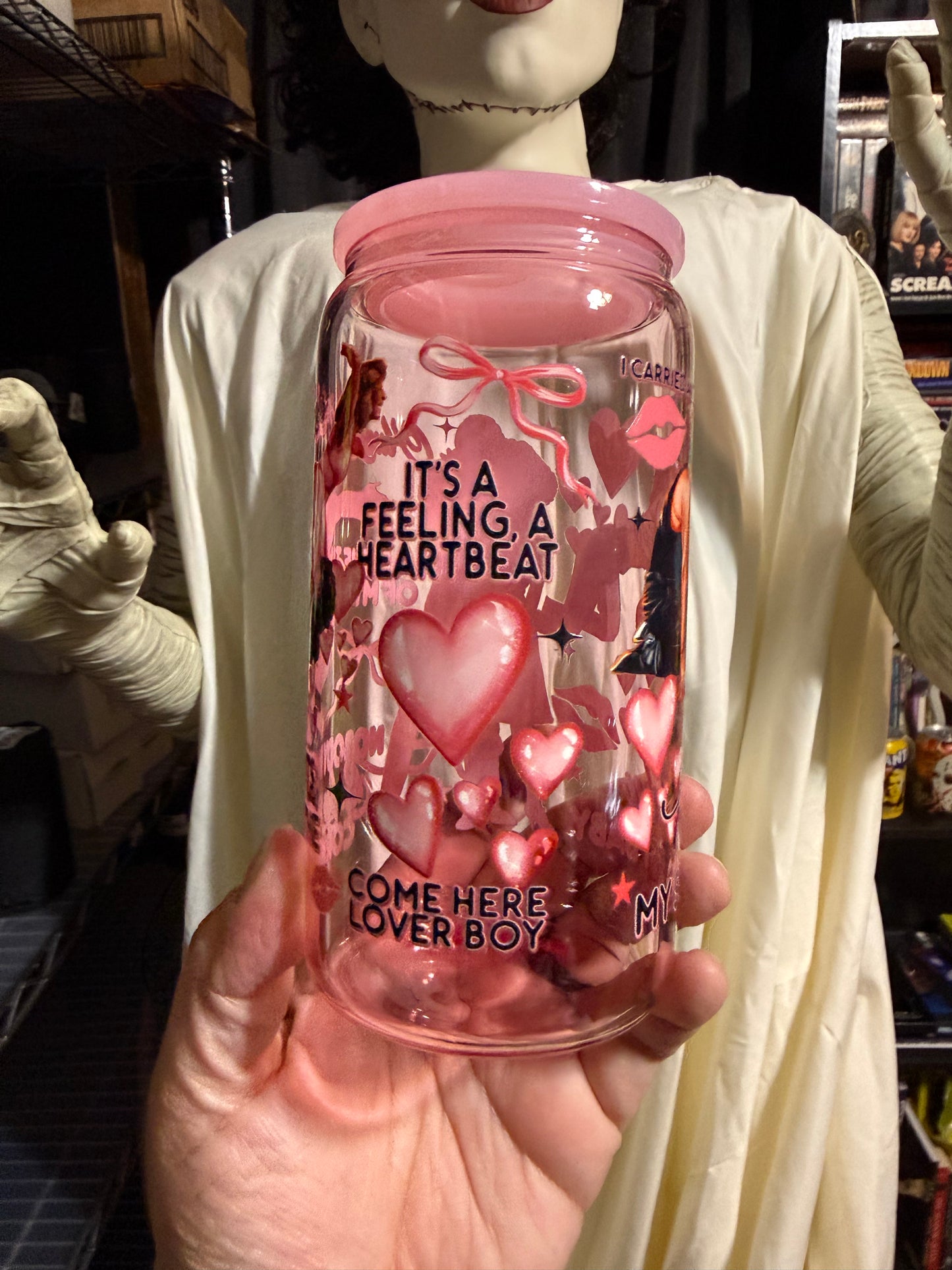 Dirty Dancing UVDTF on a light pink beer can glass