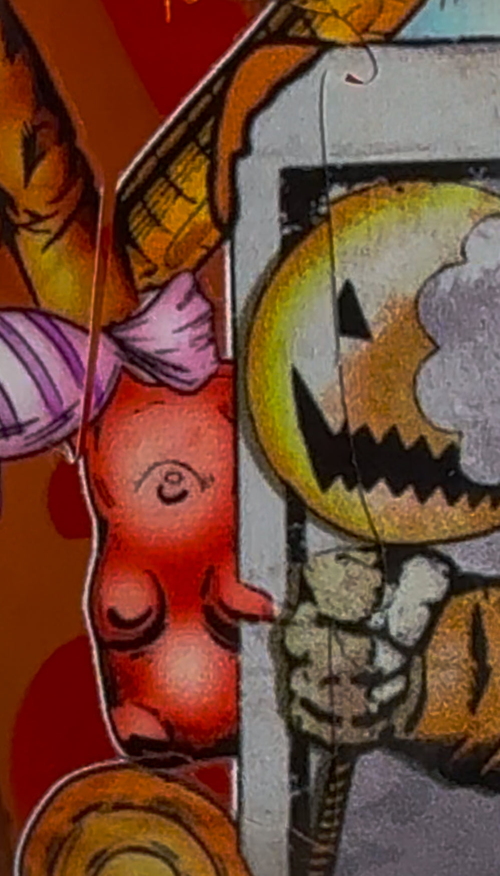 OOPSIE sale PLEASE read description!!! Trick R Treat Sam UVDTF on a orange beer can glass (Faults are in pictures)