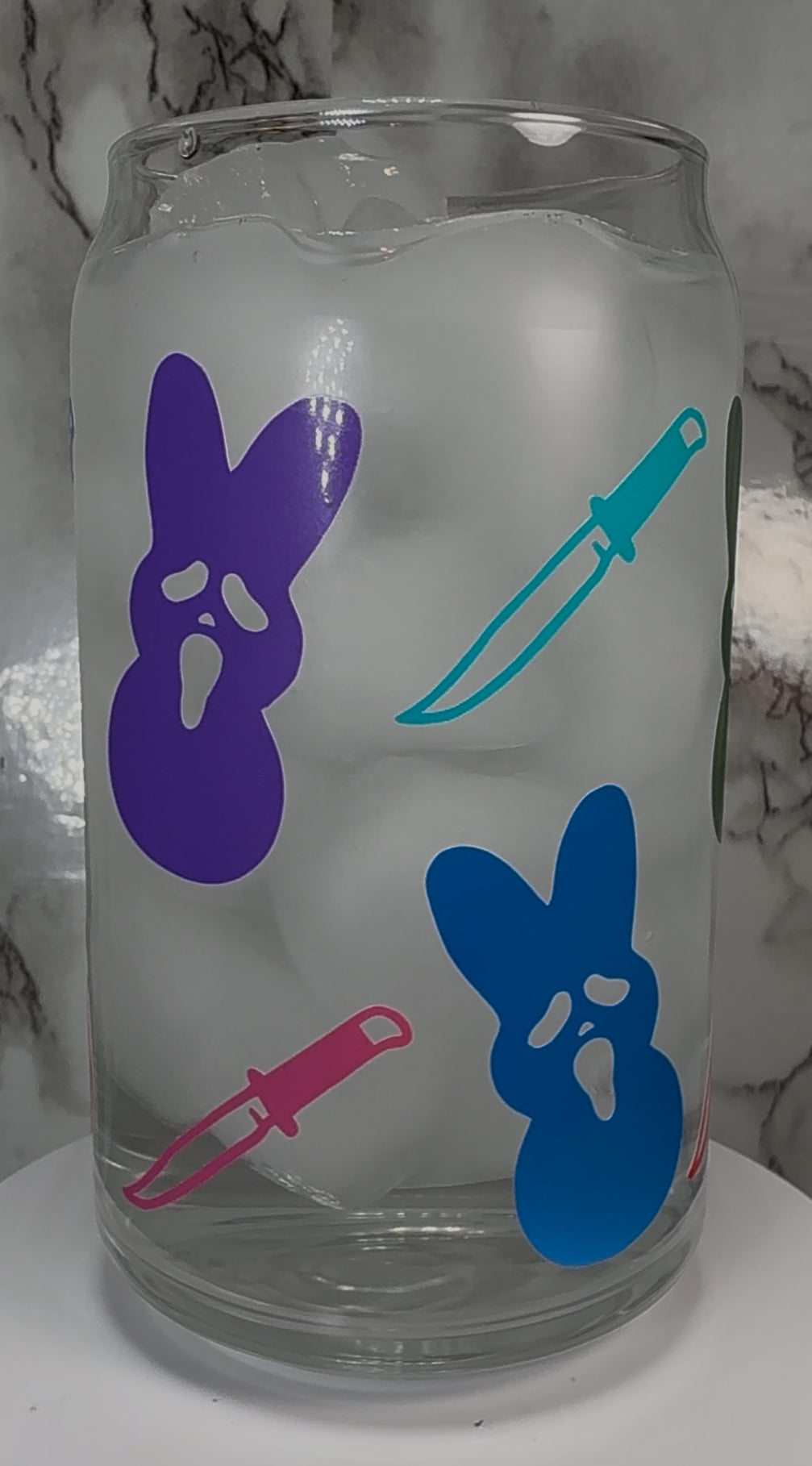 Scream Peeps permanent vinyl on a libbey beer can glass