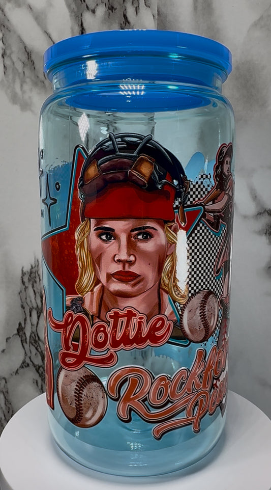 A League of Their Own UVDTF on a blue PLASTIC beer can cup