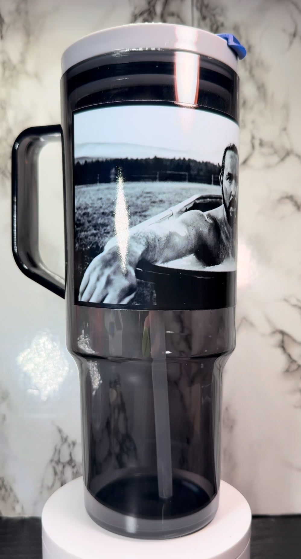 Yellowstone Rip UVDTF on a 40oz tumbler OR 16oz black beer can glass