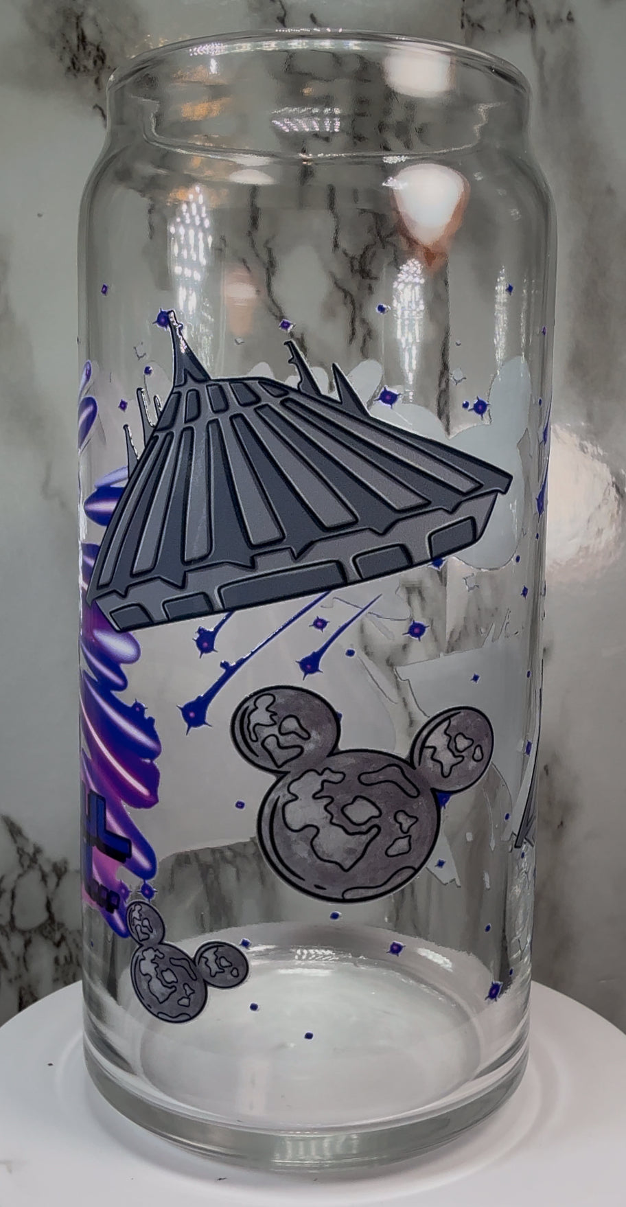 Disney Hellraiser Pinhead UVDTF on a 20 ounce libbey beer can glass