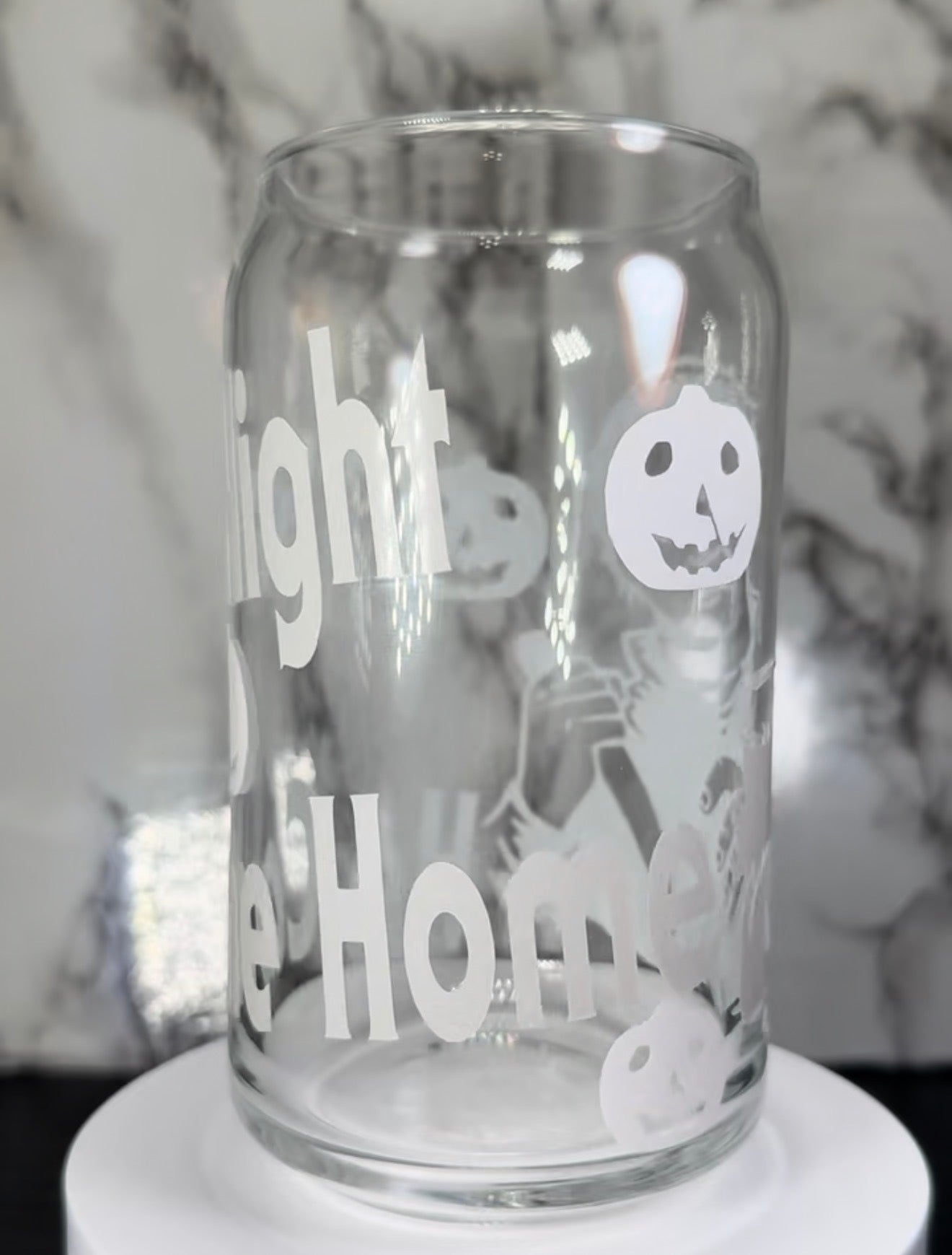 Michael Myers color changing black and orange permanent vinyl on libbey beer can glass