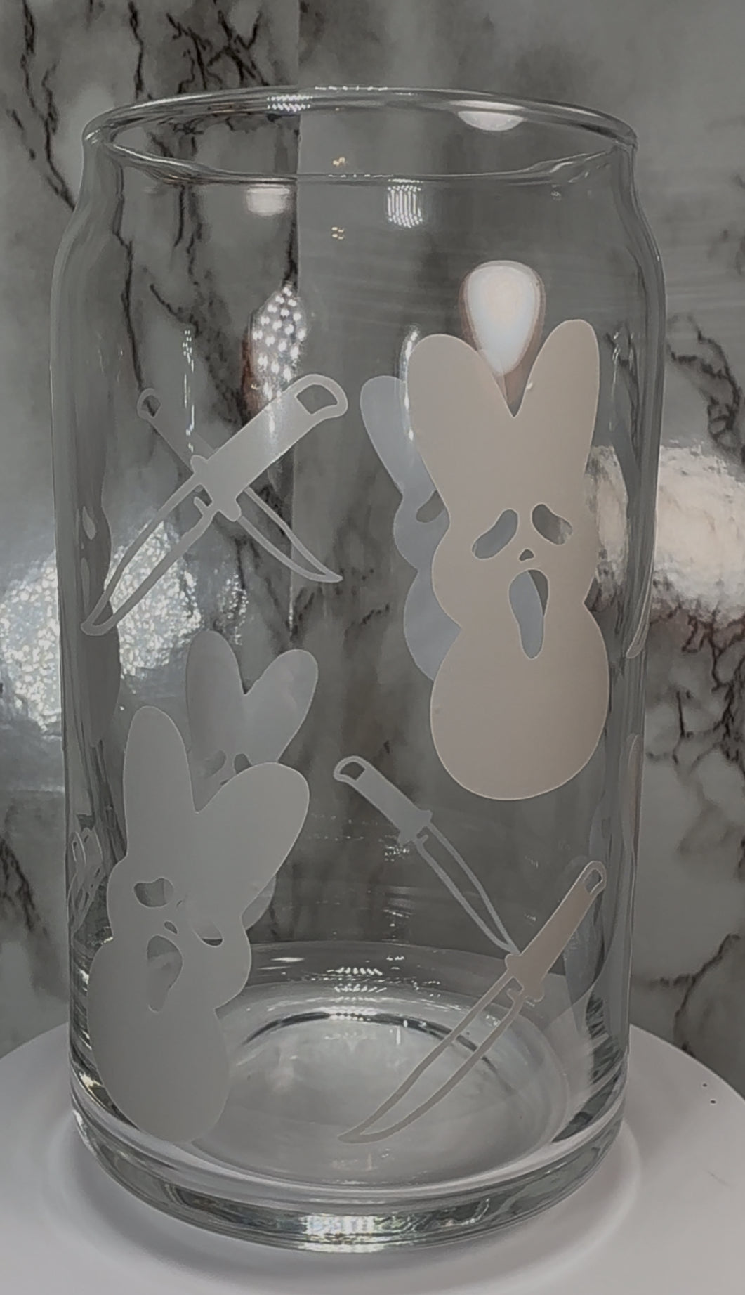 Scream Peeps Black permanent vinyl on a libbey beer can glass