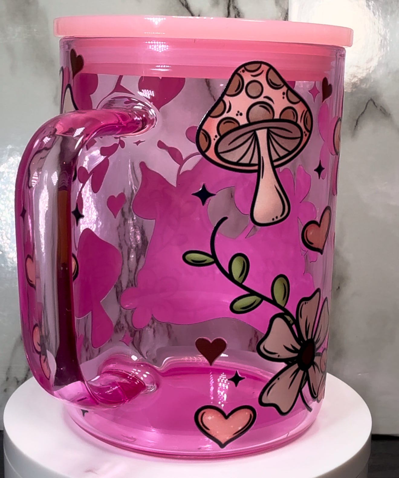 Ouija board Be Mine Valentine’s Day UVDTF on a pink coffee mug glass