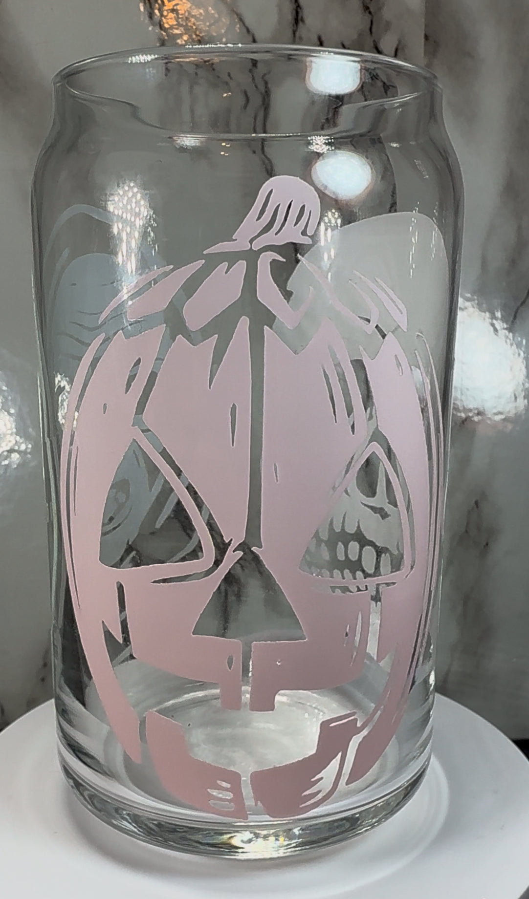 Halloween 3 Season of the Witch H3 color changing permanent vinyl on a libbey beer can glass.