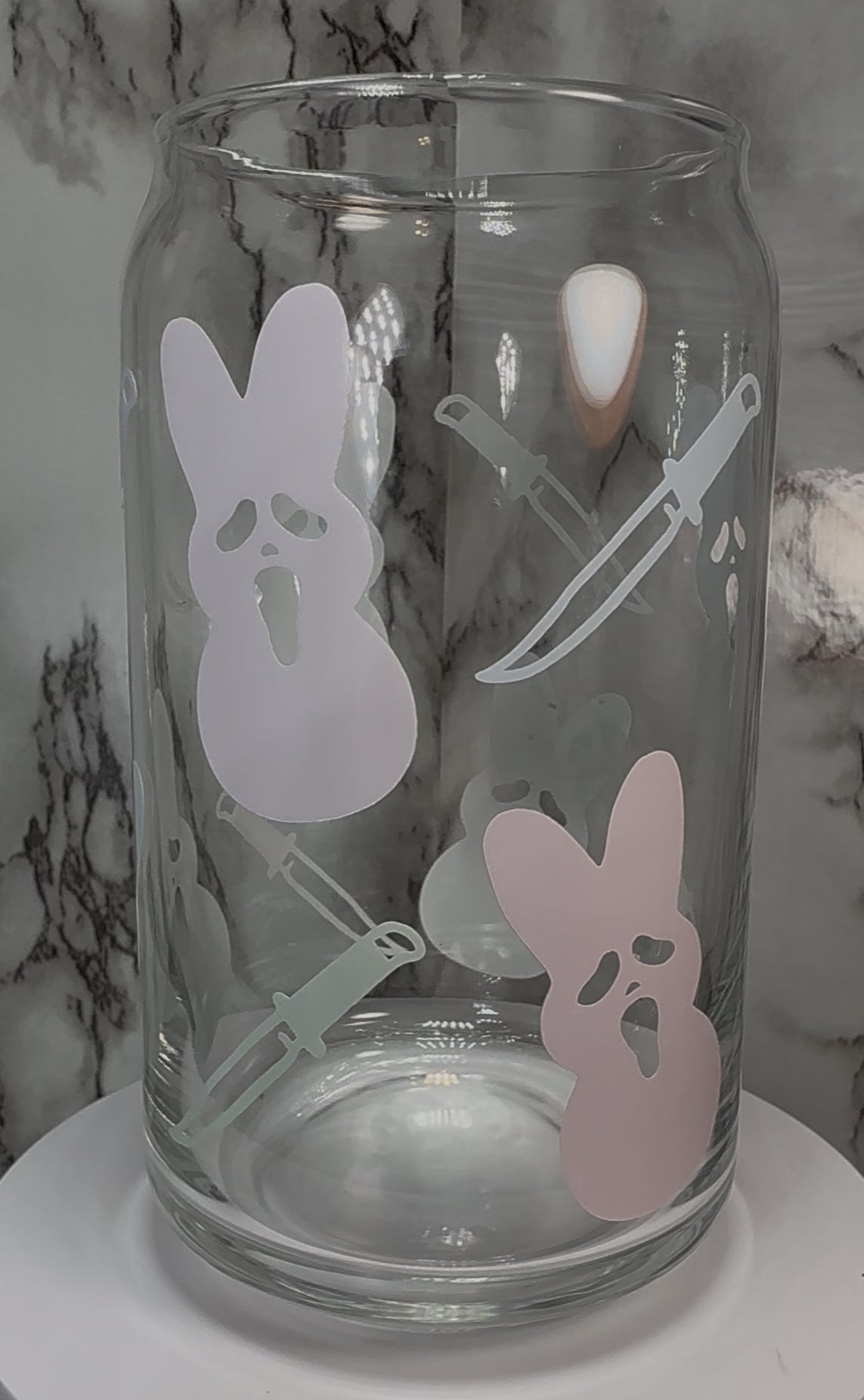 Scream Peeps permanent vinyl on a libbey beer can glass