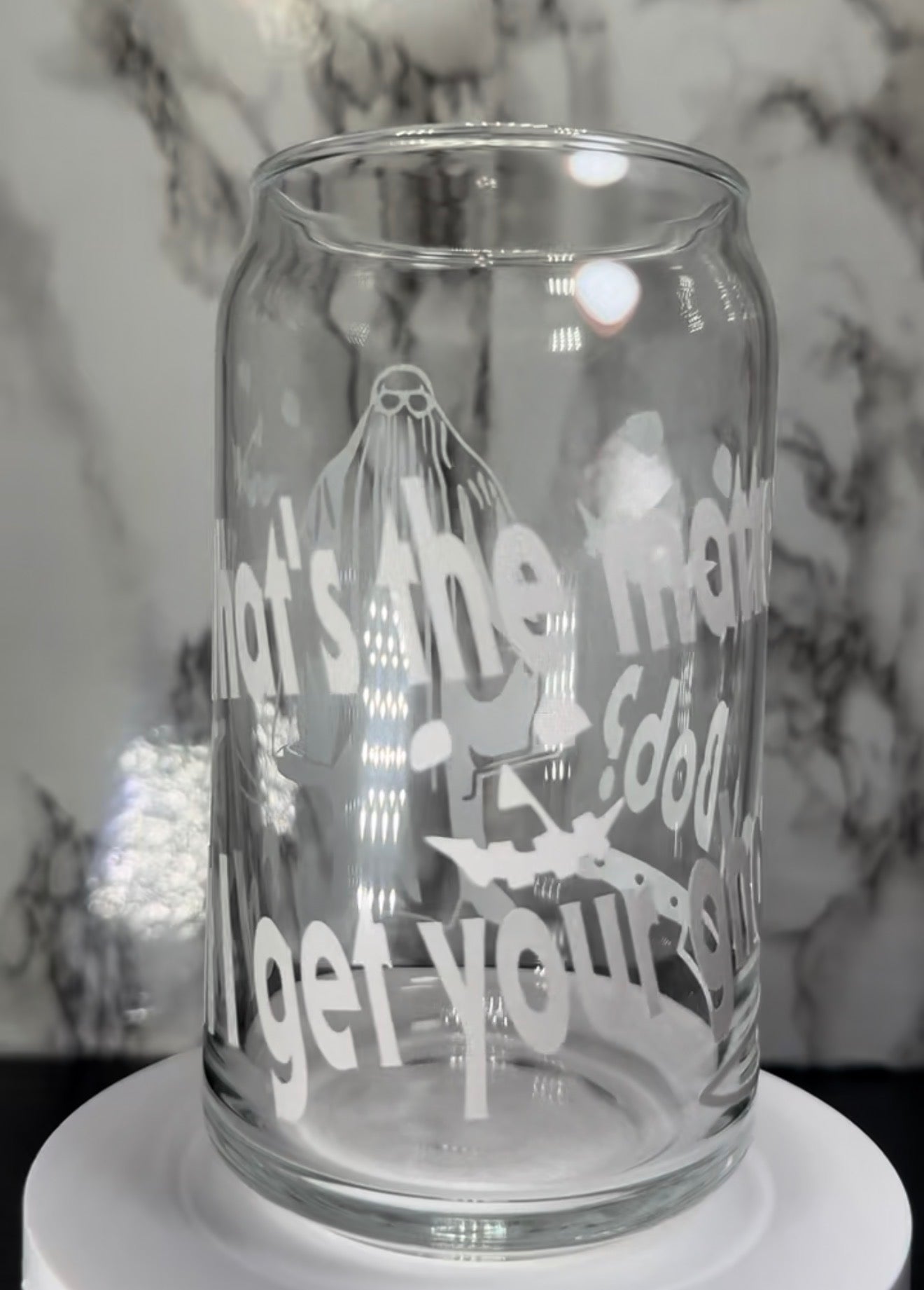 Ghost Bob Halloween Michael Myers color changing black and orange permanent vinyl on libbey beer can glass