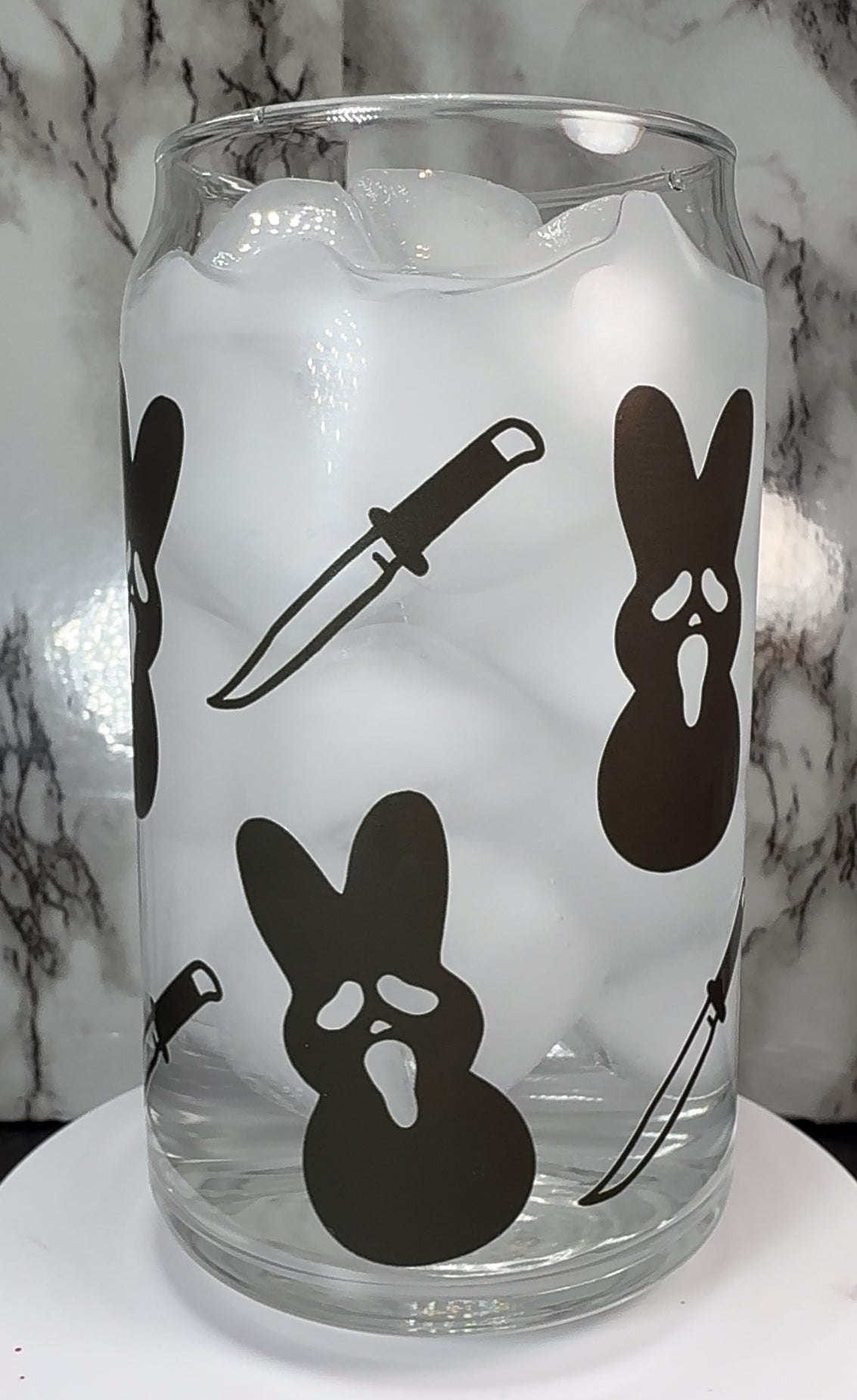 Scream Peeps Black permanent vinyl on a libbey beer can glass