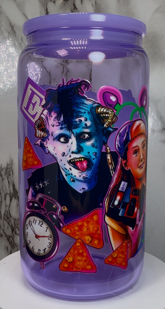 Little Monsters UVDTF on a purple beer can glass