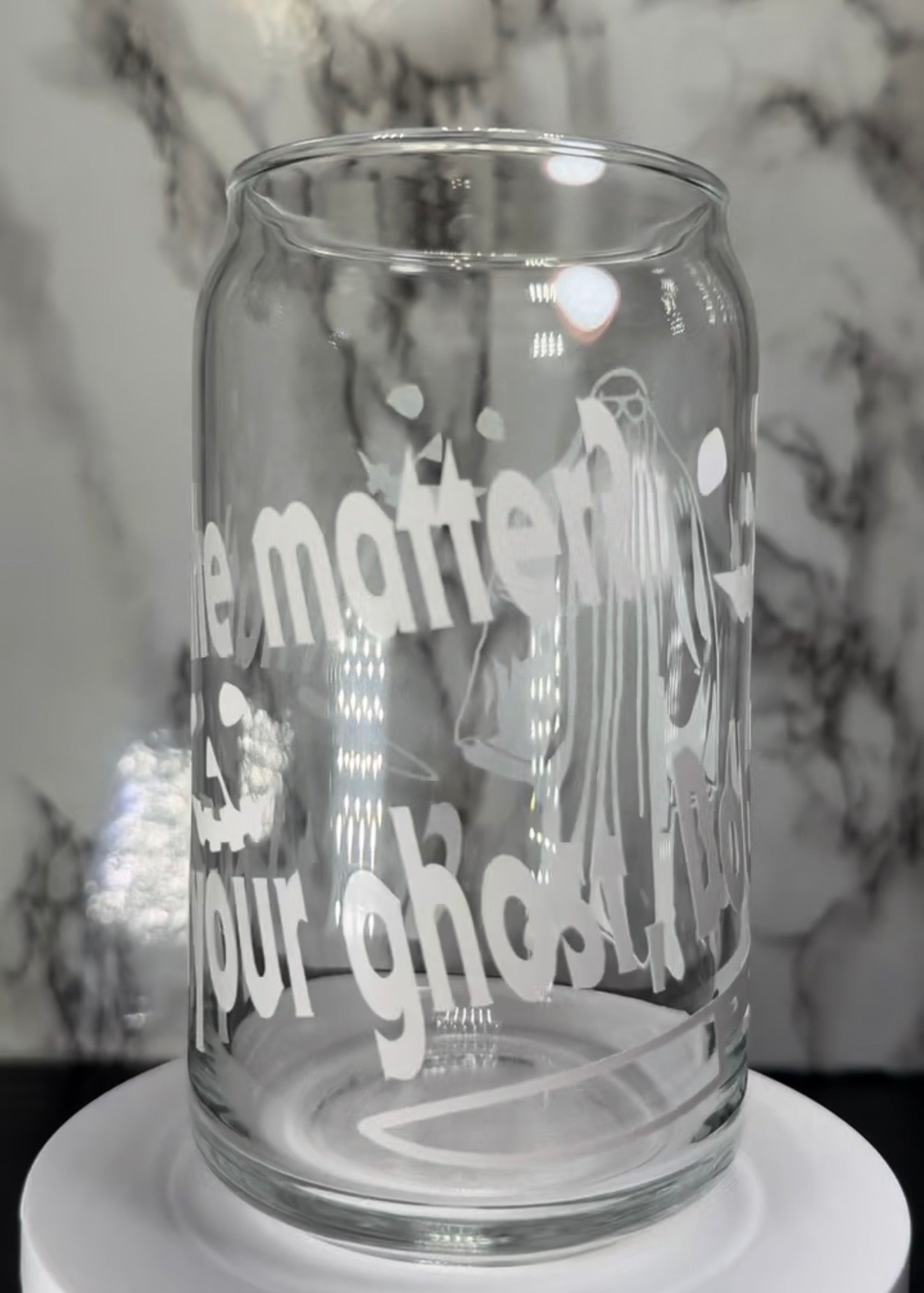 Ghost Bob Halloween Michael Myers color changing black and orange permanent vinyl on libbey beer can glass