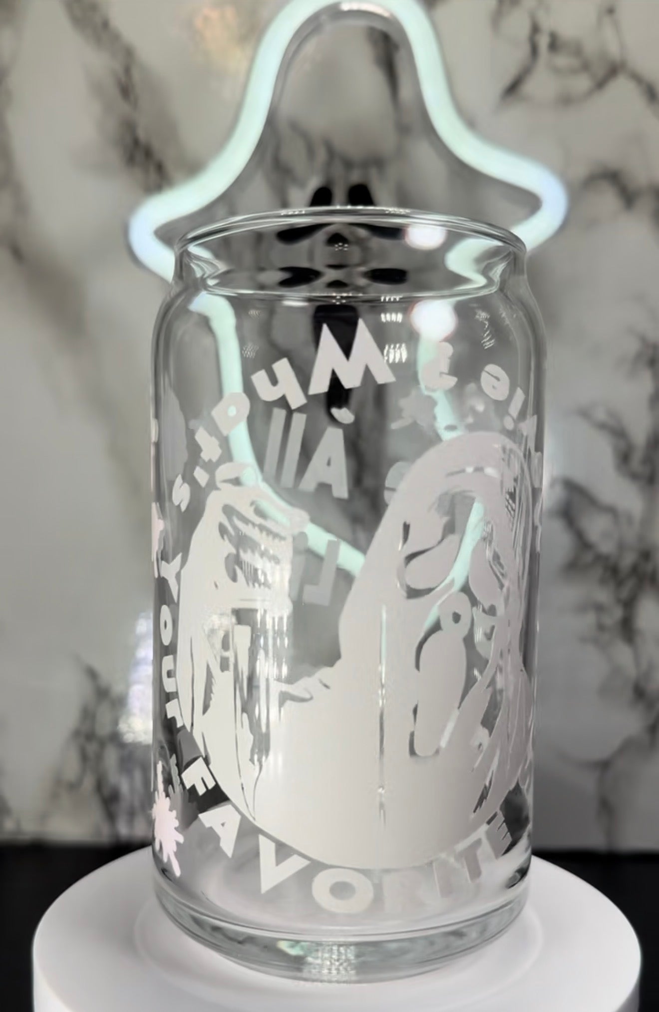 Ghostface color changing black and red permanent vinyl on libbey beer can glass