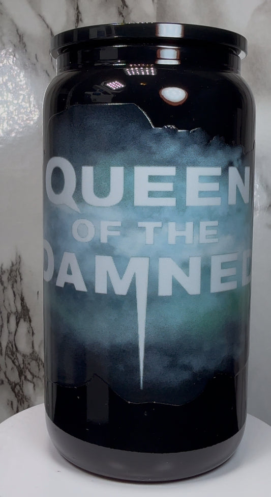 Queen of the Damned UVDTF on a black beer can glass