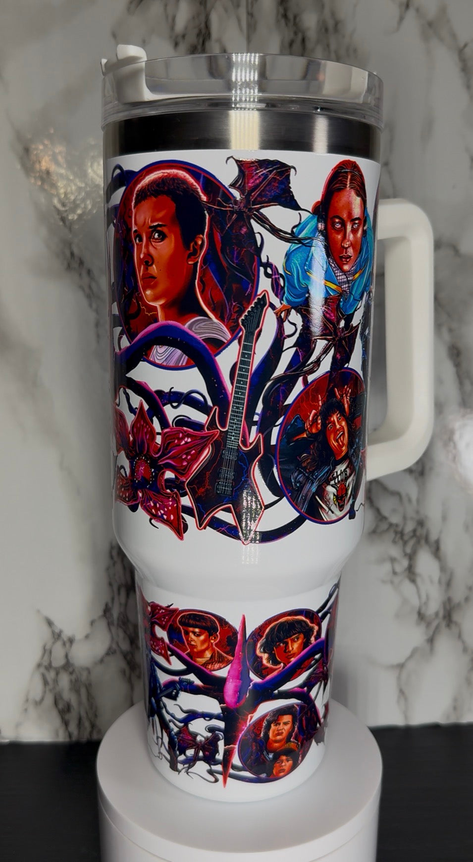 Stranger Things on a white 40oz tumbler