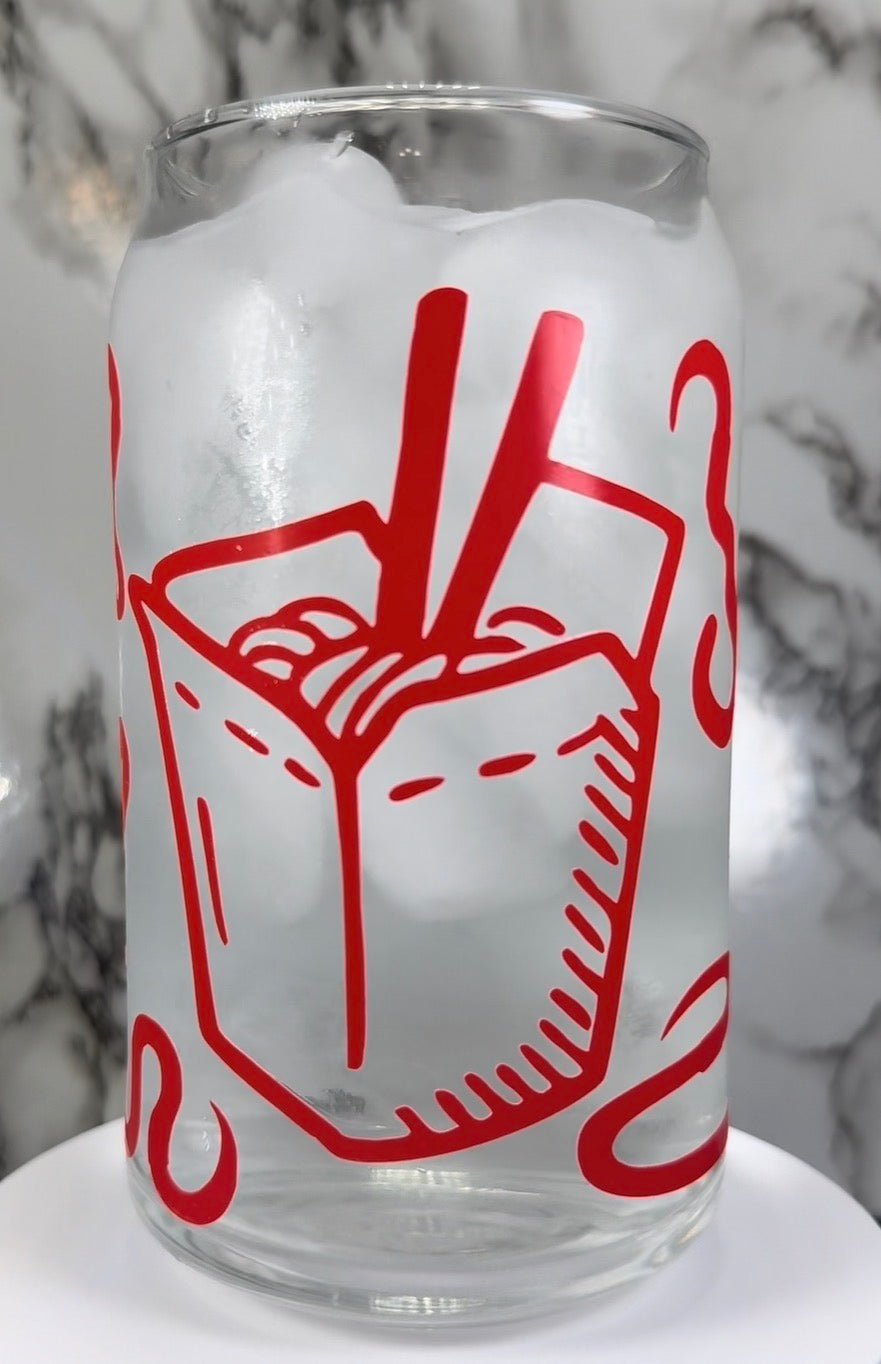 Lost Boys David color changing red permanent vinyl on libbey beer can glass