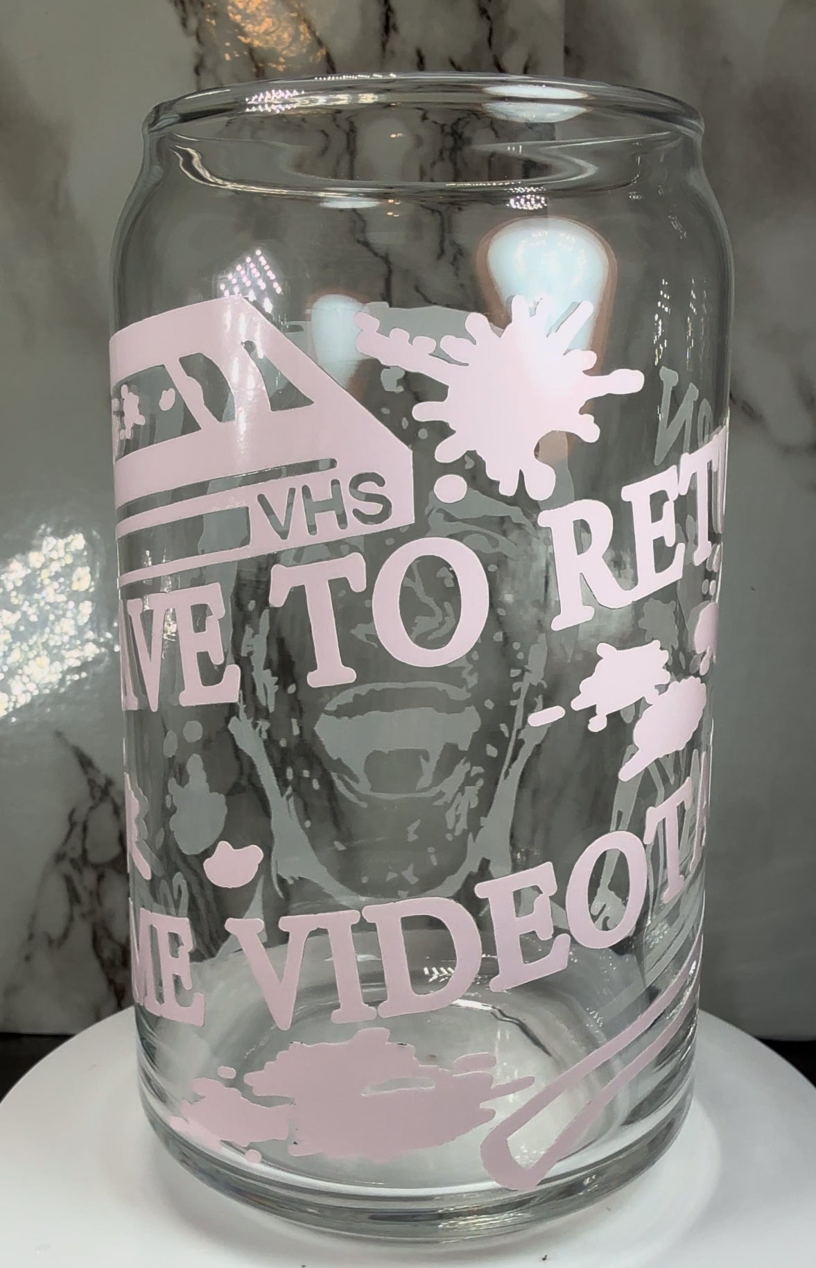American Psycho color changing red permanent vinyl on libbey beer can glass