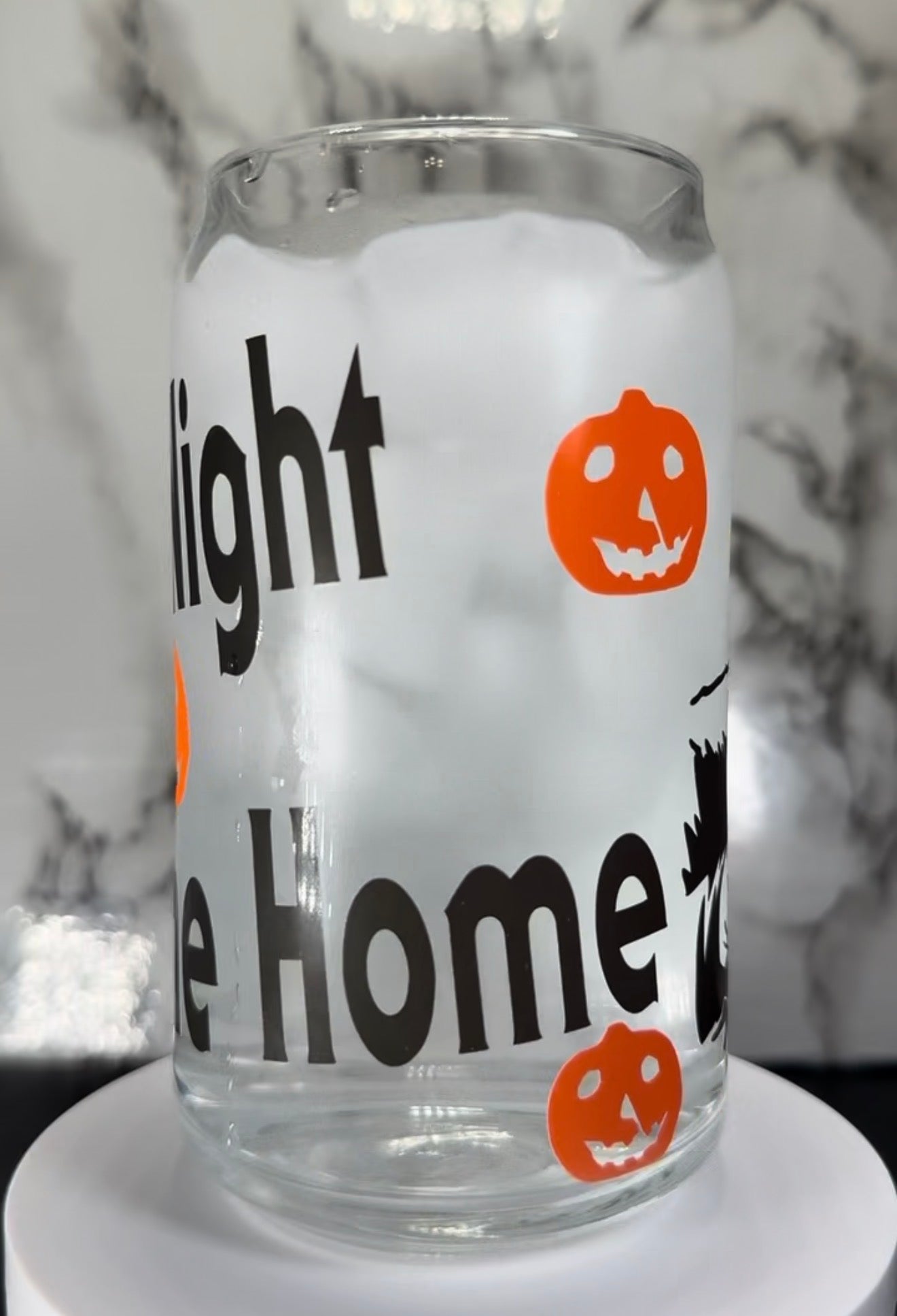 Michael Myers color changing black and orange permanent vinyl on libbey beer can glass