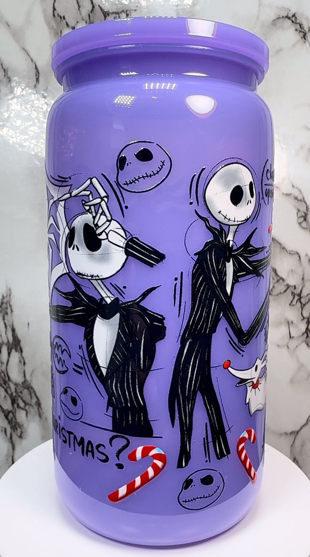 Scientific Method Nightmare Before Christmas UVDTF on a plastic purple beer can cup
