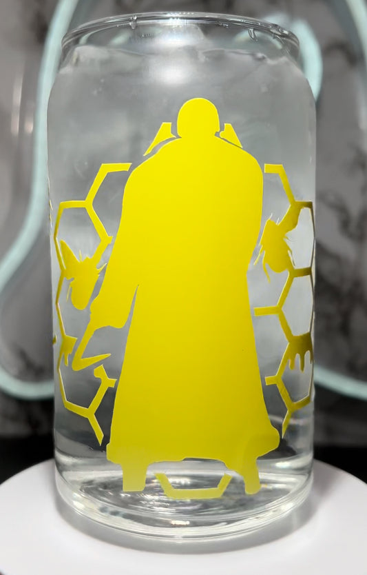 Valentine’s Day Candyman color changing permanent vinyl on a libbey beer can glass