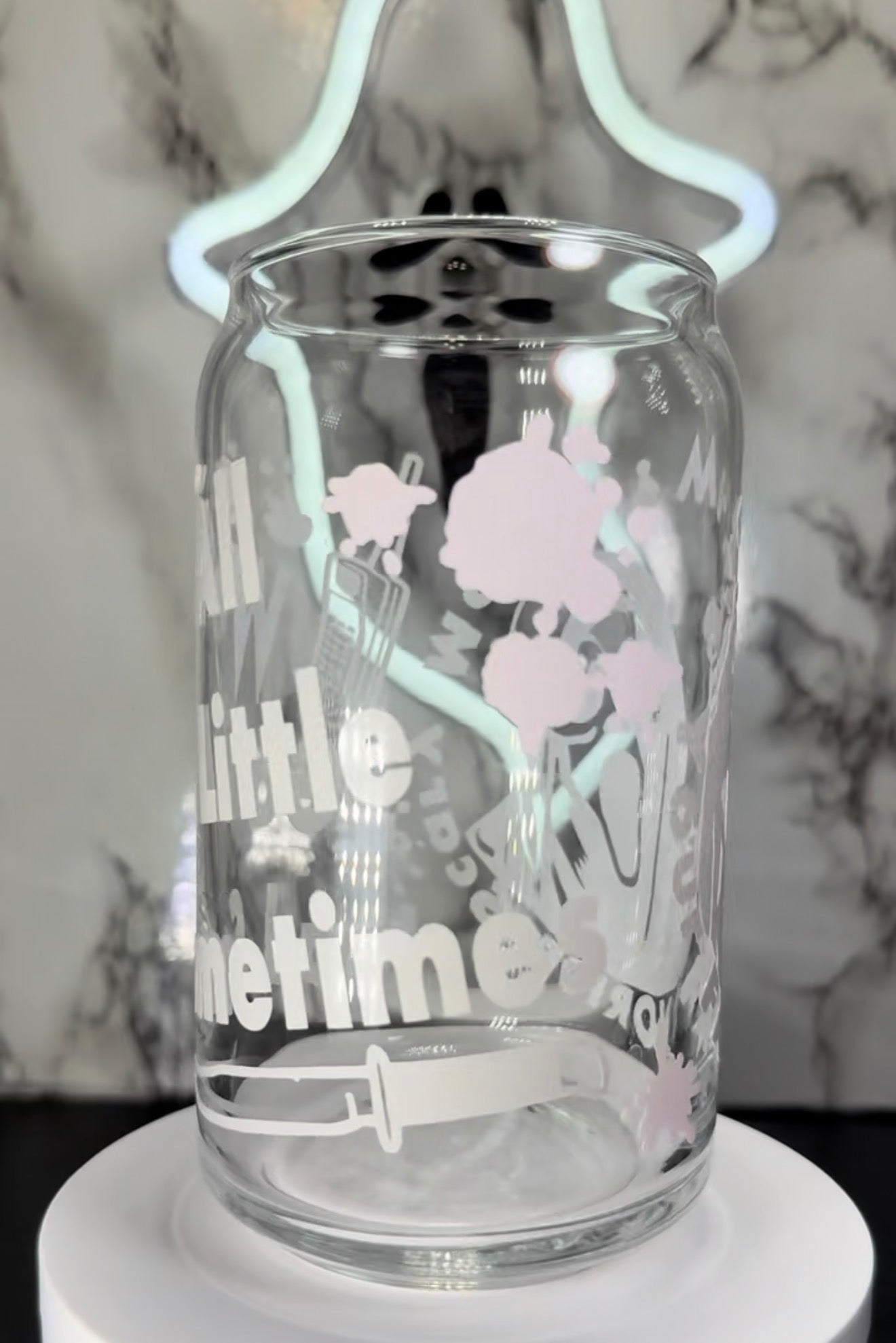Ghostface color changing black and red permanent vinyl on libbey beer can glass