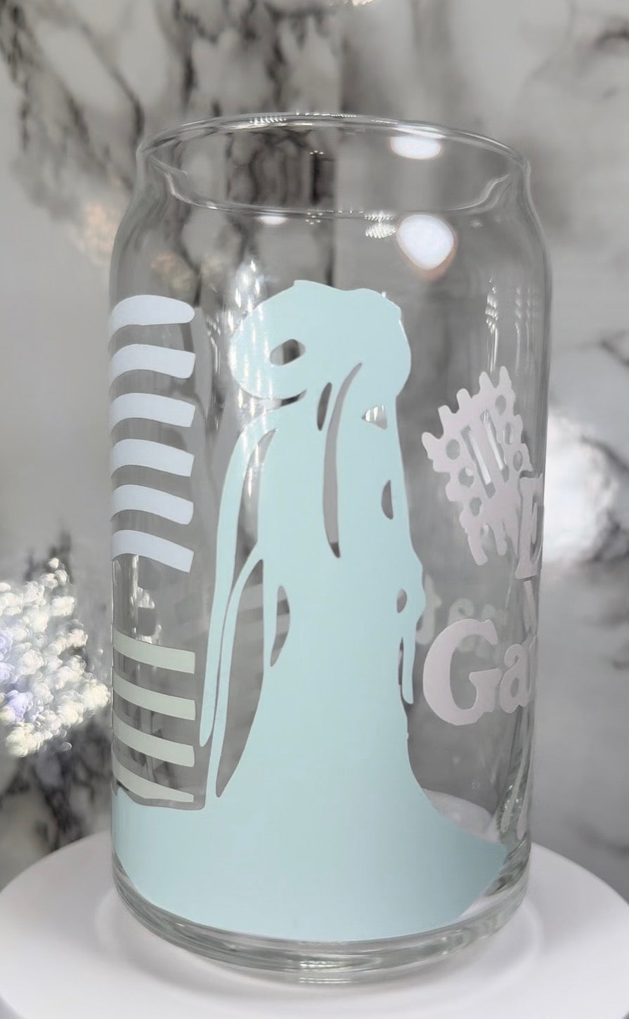Fifth Element multi color changing permanent vinyl on a libbey beer can glass