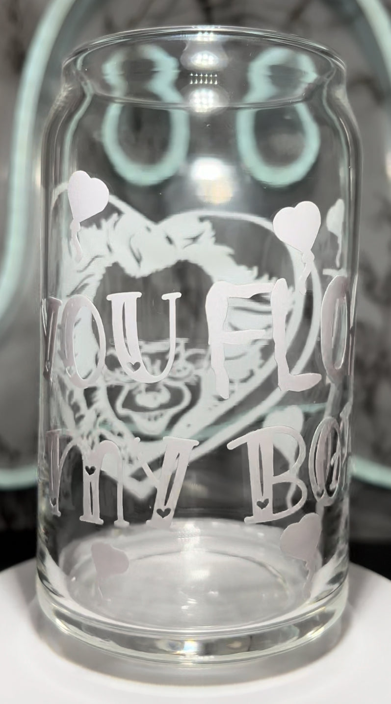 Pennywise Valentine’s Day color changing permanent vinyl on a libbey beer can glass