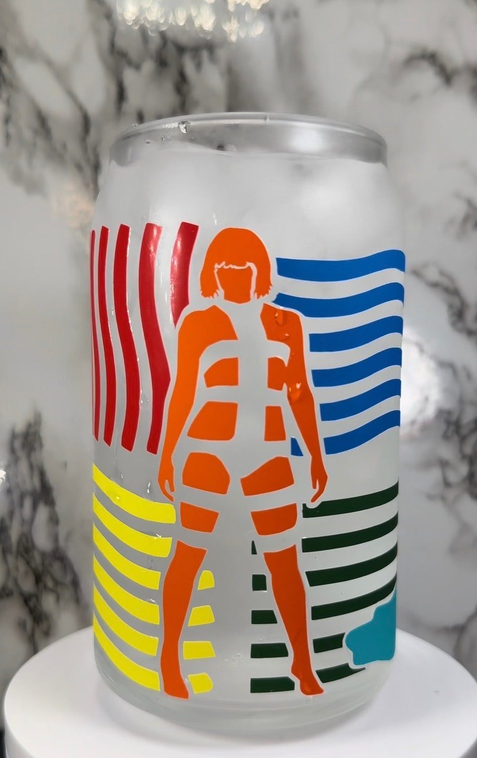 Fifth Element multi color changing permanent vinyl on a libbey beer can glass
