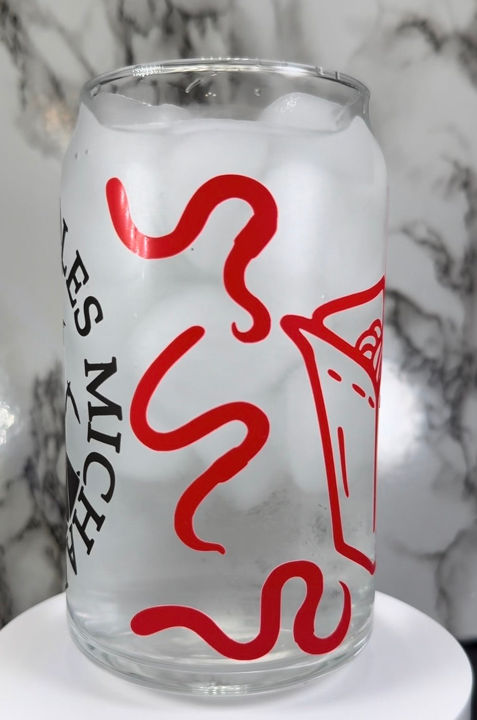 Lost Boys David color changing red permanent vinyl on libbey beer can glass