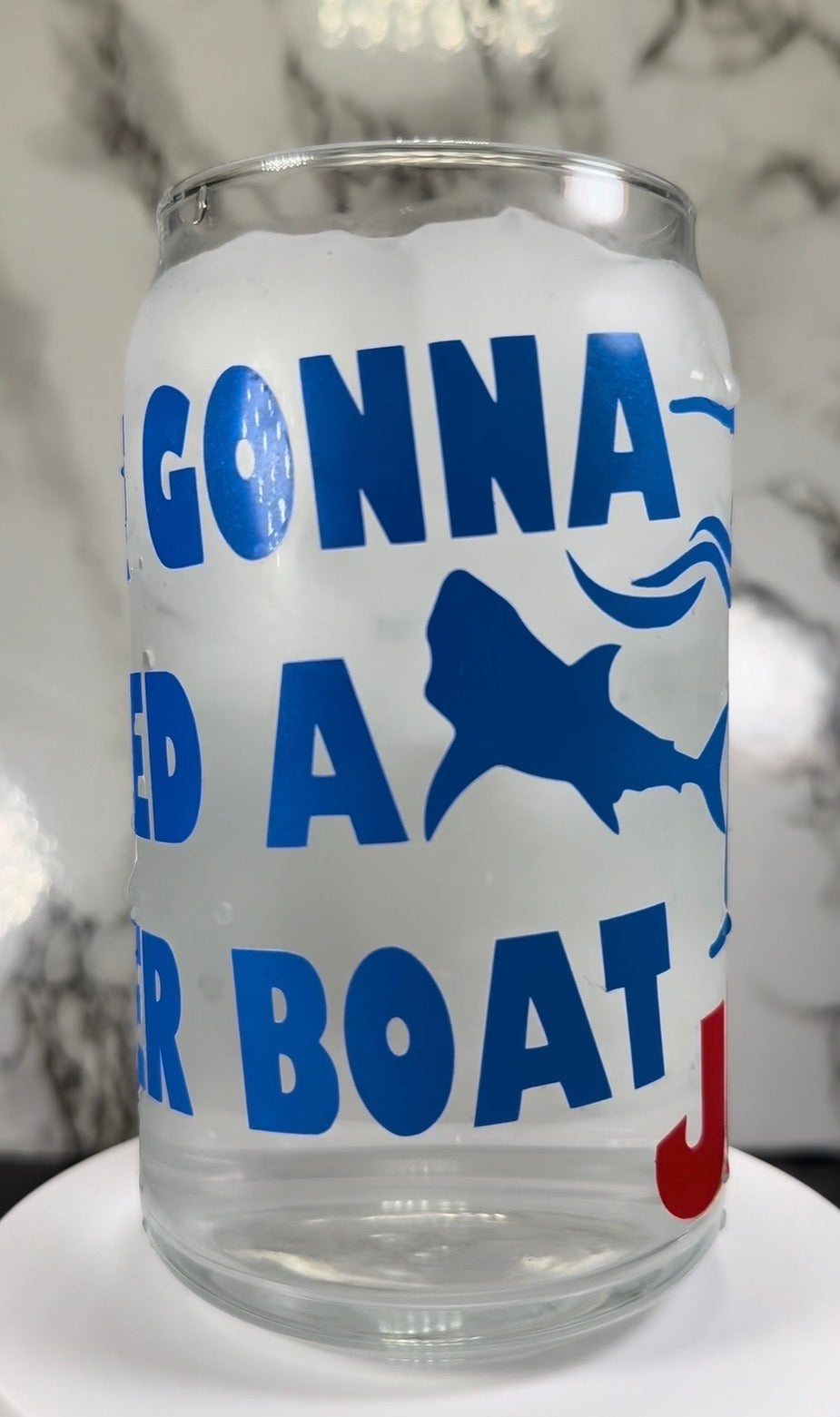 Jaws color changing blue and red color changing permanent vinyl on a libbey beer can glass