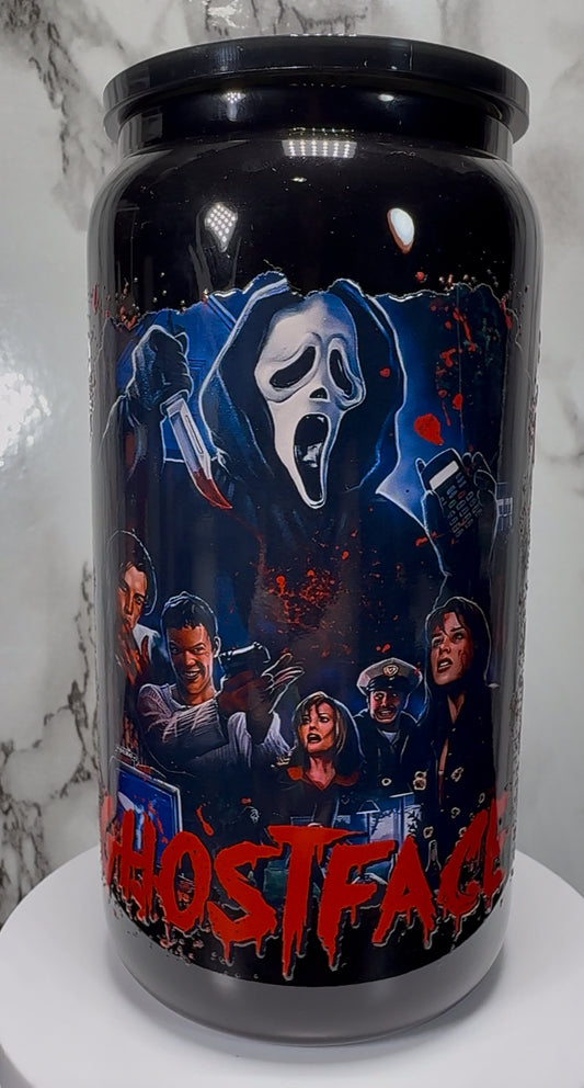 Scream Cast blue on black beer can glass