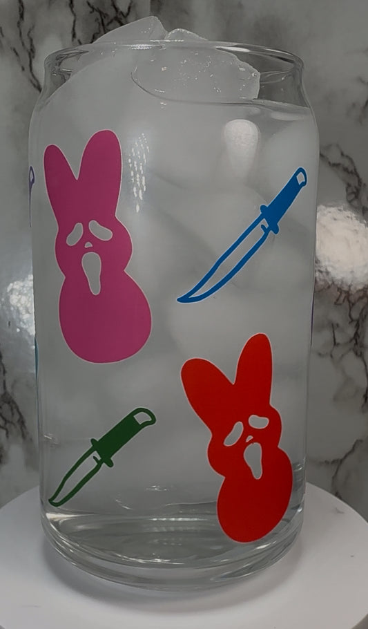 Scream Peeps permanent vinyl on a libbey beer can glass