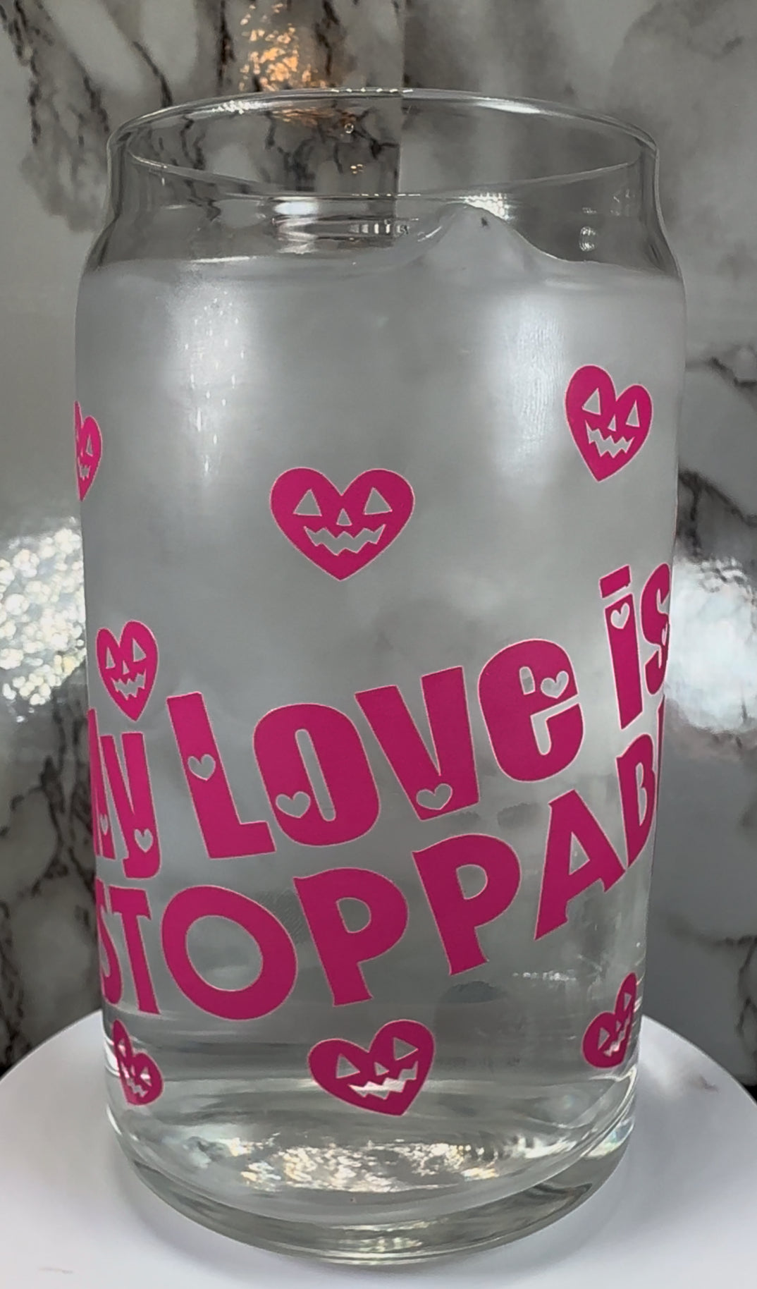 Valentine’s Day Michael Myers Halloween color changing permanent vinyl on a libbey beer can glass